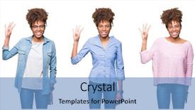  Presentation with african american girl power business - Presentation theme consisting of 4 points - collage of young beautiful african background and a teal colored foreground