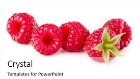  Presentation with background - PPT theme consisting of 4 raw - ripe raspberries isolated on white background and a  colored foreground