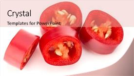  Presentation with red chilly - Beautiful slide set featuring 4 raw - sliced red chili or chilli backdrop and a coral colored foreground