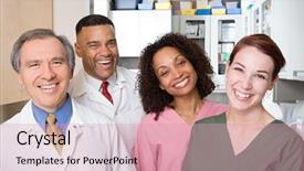  Presentation with nurses - Slide set with 4 teams - dentists and dental nurses background and a coral colored foreground