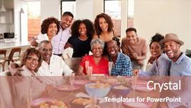  Presentation with dinner invite - Audience pleasing presentation theme consisting of 40 birthday - grandfather making a toast standing backdrop and a coral colored foreground