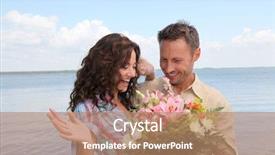  Presentation with man vs woman - Audience pleasing theme consisting of 40 year anniversary - man surprising woman with bunch backdrop and a coral colored foreground