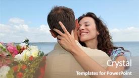  Presentation with lilac flowers bunch over wood - Slides with 40 year anniversary - man surprising woman with bunch background and a coral colored foreground