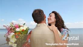  Presentation with bunch - Presentation theme featuring 40 year anniversary - man surprising woman with bunch background and a coral colored foreground