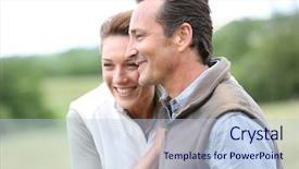  Presentation with old couple walking - Presentation theme with 40 years - cheerful 40-year-old couple walking background and a light blue colored foreground