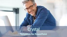  Presentation with old man and his music - PPT theme with 40 years - handsome 45-year-old man at home background and a ocean colored foreground