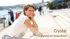  Presentation with bicycle - Presentation with 40 years - portrait of woman with bicycle background and a lemonade colored foreground