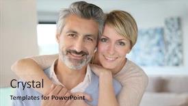  Presentation with crystal brand - Amazing presentation design having 40 years - smiling middle-aged couple standing backdrop and a coral colored foreground