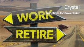  Presentation with 401k - Audience pleasing presentation theme consisting of 401k - work - retire signpost backdrop and a gray colored foreground