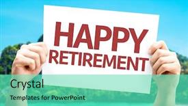  Presentation with happy retirement - PPT theme with 401k savings - happy retirement card background and a seafoam green colored foreground