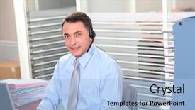  Presentation with child and adult talking - Presentation theme with 45 years service - adult man in the office background and a  colored foreground