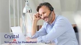  Presentation with brain waves mobile 2 headset - Beautiful slide set featuring 45 years service - businessman teleworking headset backdrop and a  colored foreground