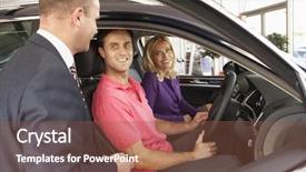  Presentation with car buying - Colorful presentation theme enhanced with 45 years service - couple buying new car backdrop and a tawny brown colored foreground