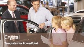  Presentation with car buying - Slide deck consisting of 45 years service - family buying new car background and a violet colored foreground