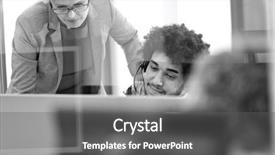  Presentation with telephone operator - Theme featuring 45 years service - mature businesswoman assisting operator background and a  colored foreground