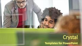  Presentation with customs office - Audience pleasing slides consisting of 45 years service - mature businesswoman assisting operator backdrop and a  colored foreground