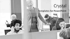  Presentation with mature female surgeon - Slide deck consisting of 45 years service - mature female manager with operators background and a  colored foreground