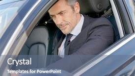  Presentation with automotive interior inside car - Cool new slide deck with 45 years service - private driver inside car waiting backdrop and a  colored foreground