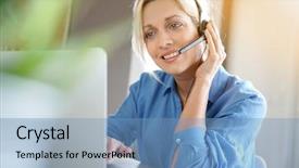  Presentation with pink home office - Beautiful PPT layouts featuring 45 years service - sales representative woman working backdrop and a  colored foreground