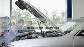  Presentation with mechanics - PPT theme consisting of girl spectacled holds open notebook top view black and white photo background and a gray colored foreground