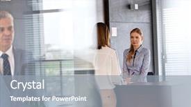  Presentation with receptionist - Colorful presentation enhanced with 45 years service - young businesswoman with female receptionist backdrop and a  colored foreground