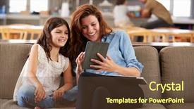  Presentation with diabetes medical devices - PPT theme consisting of 4g - mother and daughter sitting background and a  colored foreground