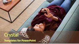  Presentation with mobile home - Slides having 4g - overhead view of woman lying background and a  colored foreground