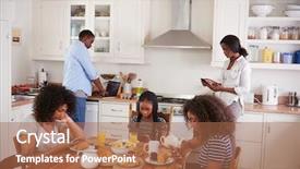 Presentation with breakfast - Theme with 4g technology - family sitting around breakfast table background and a coral colored foreground