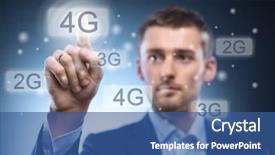  Presentation with doll button eyed - Audience pleasing presentation theme consisting of 4g technology - man pressing 4g touchscreen button backdrop and a ocean colored foreground