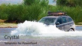  Presentation with river journey - Colorful slide set enhanced with cross water drops - journey of river on car backdrop and a tawny brown colored foreground