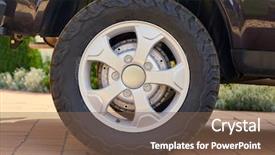  Presentation with vehicle - Colorful slide deck enhanced with aluminum safety - wheel of a hobby offroad backdrop and a violet colored foreground