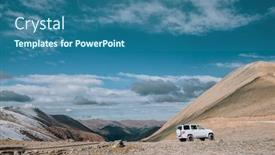  Presentation with vehicle rental - Slide deck having 4x4 vehicle in beautiful landscape winter offroad trip on rental car to wild nature background and a ocean colored foreground