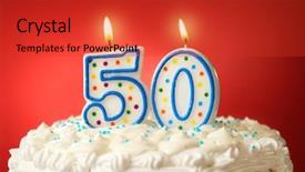  Presentation with birthday cake - Amazing slide deck having 5 anniversary - birthday cake with candles backdrop and a red colored foreground