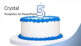  Presentation with birthday cake - Presentation design enhanced with 5 anniversary - birthday cake background and a white colored foreground