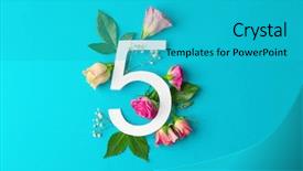  Presentation with number - Slide deck consisting of 5 anniversary - composition with number 5 background and a teal colored foreground