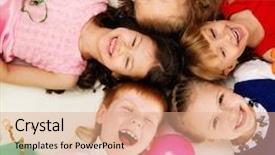  Presentation with courage children - Beautiful presentation design featuring 5 anniversary - croup of happy children lying backdrop and a  colored foreground