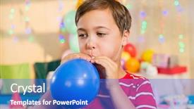  Presentation with birthday balloon - Beautiful PPT layouts featuring 5 anniversary - cute boy blowing balloon backdrop and a cobalt blue colored foreground