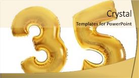 Presentation with golden light - Slide deck enhanced with 5 anniversary - golden birthday balloons on light background and a yellow colored foreground