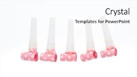  Presentation with party - PPT layouts having 5 anniversary - party horn isolated on white background and a pink colored foreground