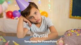  Presentation with birthday boy - PPT theme having 5 anniversary - portrait of boy sitting near background and a coral colored foreground
