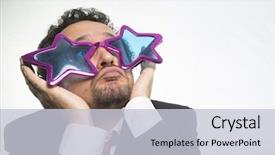  Presentation with stars - PPT theme having 5 champion - businessman with glasses stars crazy background and a lemonade colored foreground