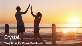  Presentation with sun flare in deep space - Theme with 5 champion - friends high five celebrating background and a tawny brown colored foreground