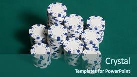  Presentation with poker chips - Colorful slide set enhanced with 5 champion - poker chips stacked up backdrop and a ocean colored foreground