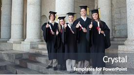  Presentation with five kinds of livestock - PPT layouts with 5 columns - five happy graduates posing background and a tawny brown colored foreground