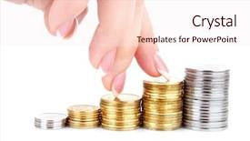  Presentation with gold coins and jewelry - PPT theme featuring 5 columns - grow steps up on gold background and a sky blue colored foreground