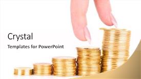  Presentation with gold coins and jewelry - Presentation theme featuring 5 columns - grow steps up on gold background and a pink colored foreground