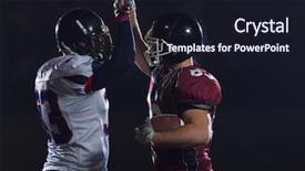  Presentation with football players field - PPT theme with 5 gear - american football players giving high background and a  colored foreground