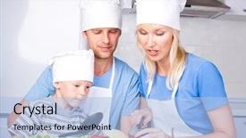  Presentation with old fashioned country kitchen - Slide set consisting of 5 loaves - young family father mother background and a light blue colored foreground