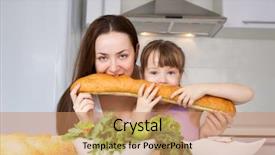  Presentation with old young - PPT theme consisting of 5 loaves - young mother and her five background and a coral colored foreground