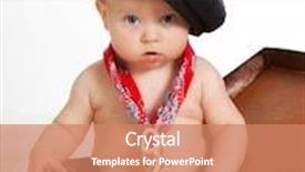  Presentation with baby sitting - Slide deck with 5 month old baby sitting in his suitcase ready for travelling background and a coral colored foreground